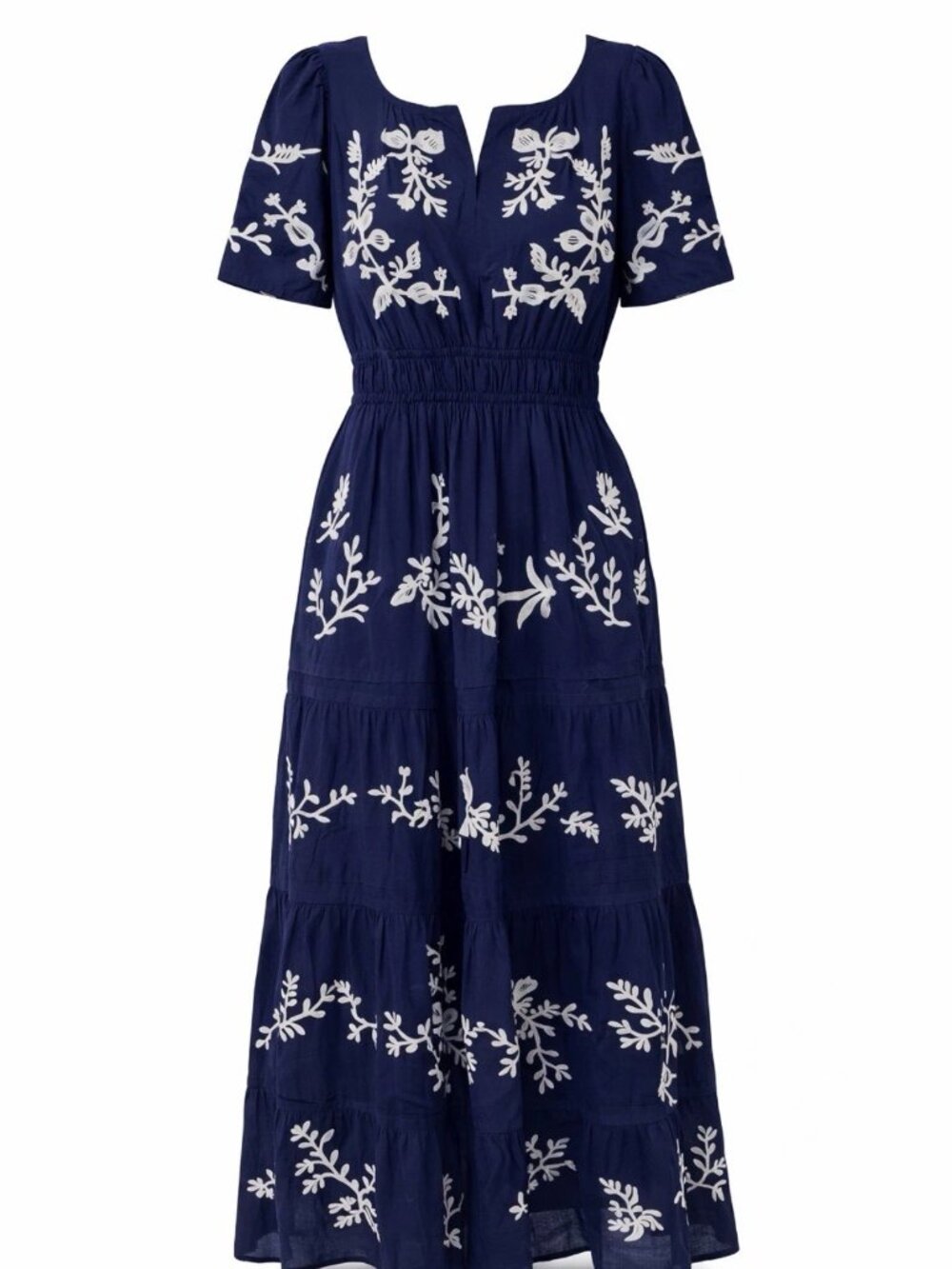 1X Anthropologie Somerset Embroidered Midi Dress — Navy